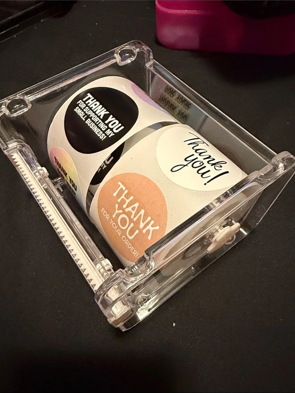 Thank You Sticker Rolls - Assorted Pink, Black, Peach Labels